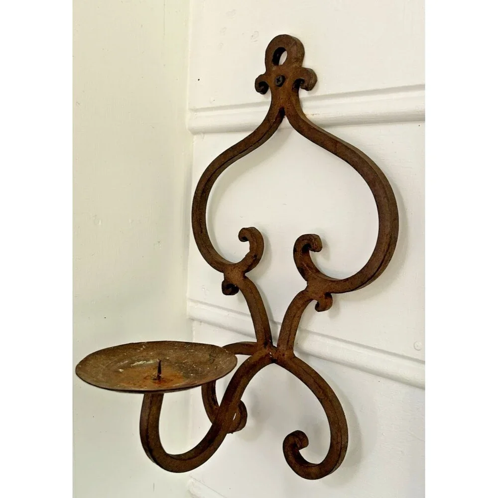 Vintage HEAVY Metal Candle Wall Sconce - 2 Available